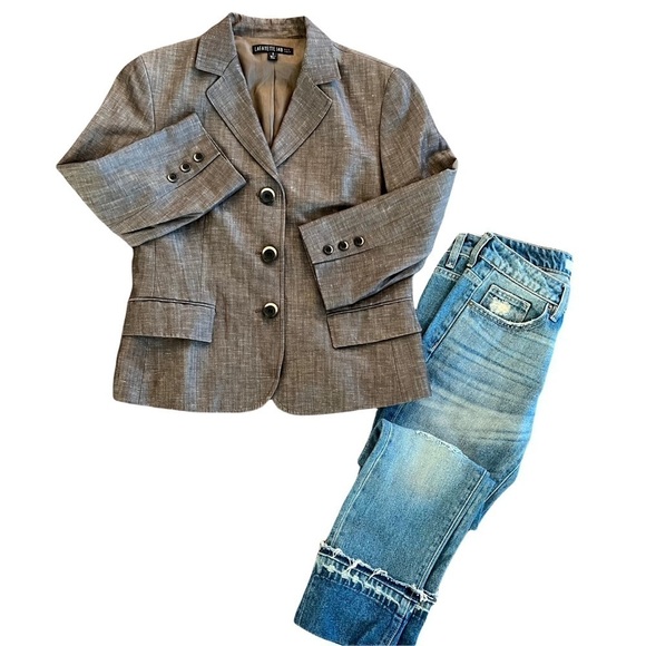 LAFAYETTE 148 NY Wool Linen Blend Single Breasted Brown Blazer Size 8 - Picture 1 of 6